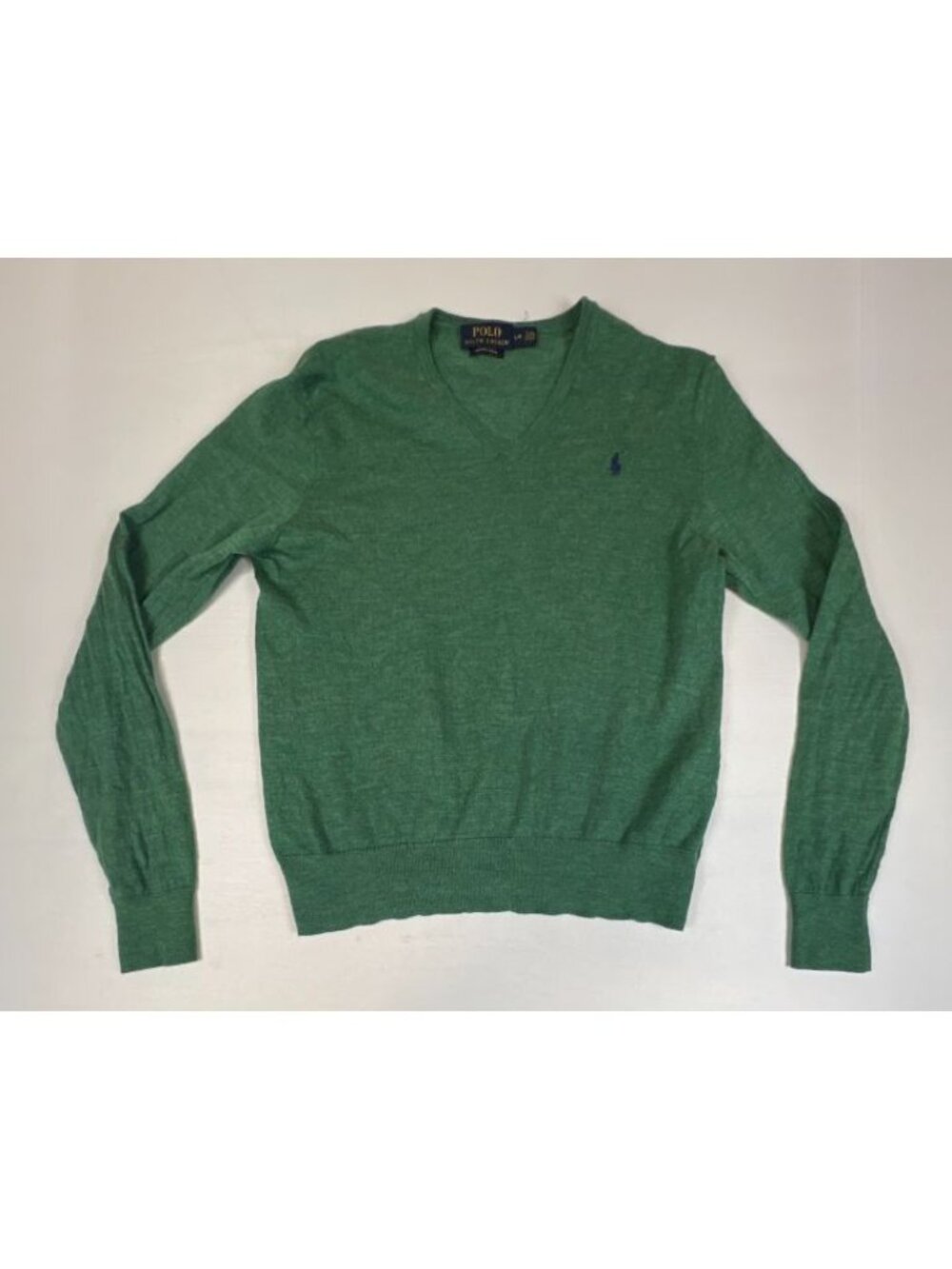 Polo Ralph Lauren Womens L/G Green Custom Fit 100% Merino Wool V-Neck Sweater